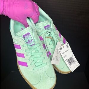 Adidas Gazelle Juniors Mint and Purple Sneakers